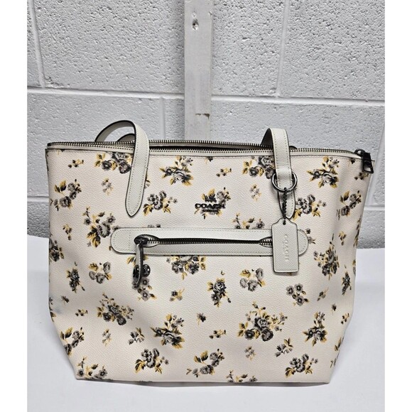 Coach Handbags - Coach Taylor Black and Yellow Floral Print Zip Top Tote/Shoulder Bag 1 Flaw